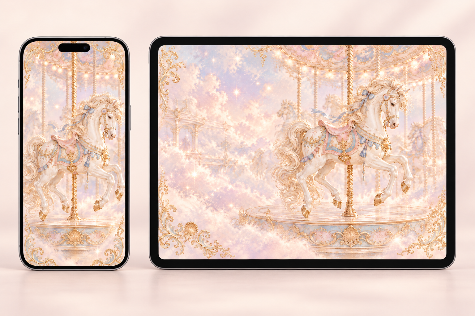 Carousel · Phone + iPad wallpaper preview