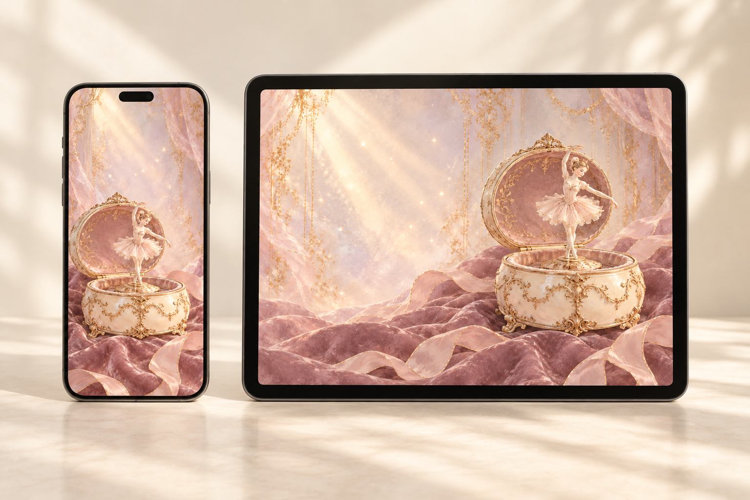 Music Box · Phone + iPad wallpaper preview